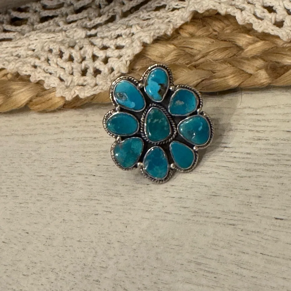 TURQUOISE/SILVER CLUSTER RING - Picture 12 of 12